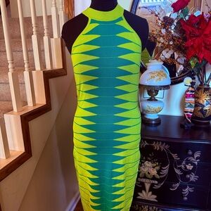 Vibrant Green and Yellow Sleeveless Dress